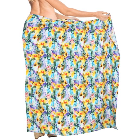 LA LEELA Women's Summer Beachwear Sarong Coverups Swimsuit Bikini Beach Wraps Pareo Swimwear Swim Cover ups for Women One Size Tiny Sunflower, Multicolor