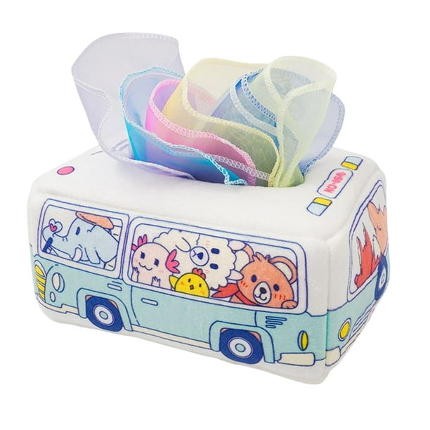 Caja de pañuelos para bebés Hugo con 10 cajones de autobús para toallas de mano blanco