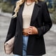 thumbnail image 2 of Chaqueta de traje con cuello vuelto para mujer Chaqueta con botones de trabajo de oficina con dobladillo dividido en la espalda de manga larga y bolsillo con solapa Negro S, 2 of 6