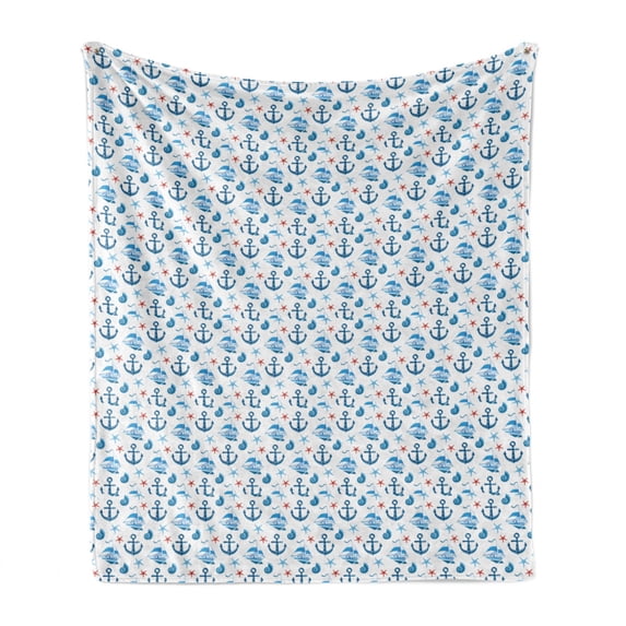 Marine Soft Flannel Fleece Throw Blanket, Sea Travel Elements Anchor Starfish Sailboat Seashell Nautical Marine Lifestyle, Cozy Plush for Indoor and Outdoor Use, 60" x 80", Sky Blue, by Ambesonne