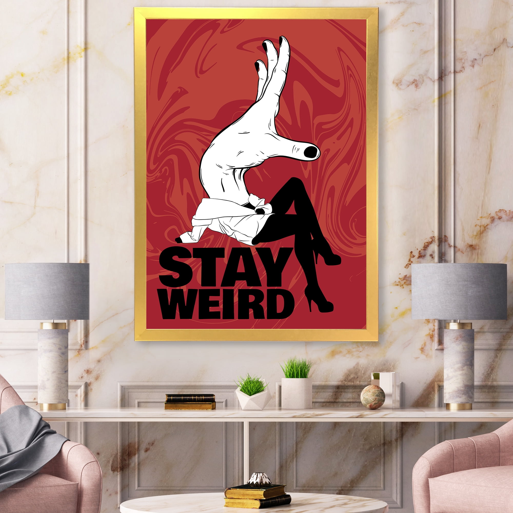Designart 'Stay Weird Hand Sign' Vintage Framed Art Print