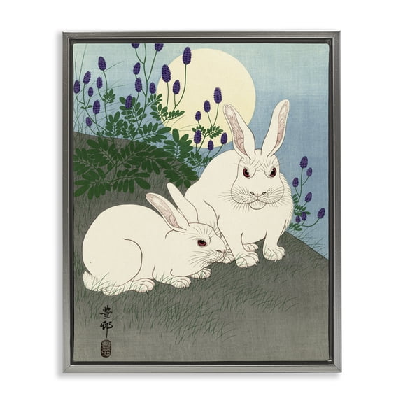 Stupell Industries Transitional Konijnen bij Volle Maan Ohara Koson Classic Rabbit Gray Floating Frame Canvas Art, 17 x 21, by one1000paintings