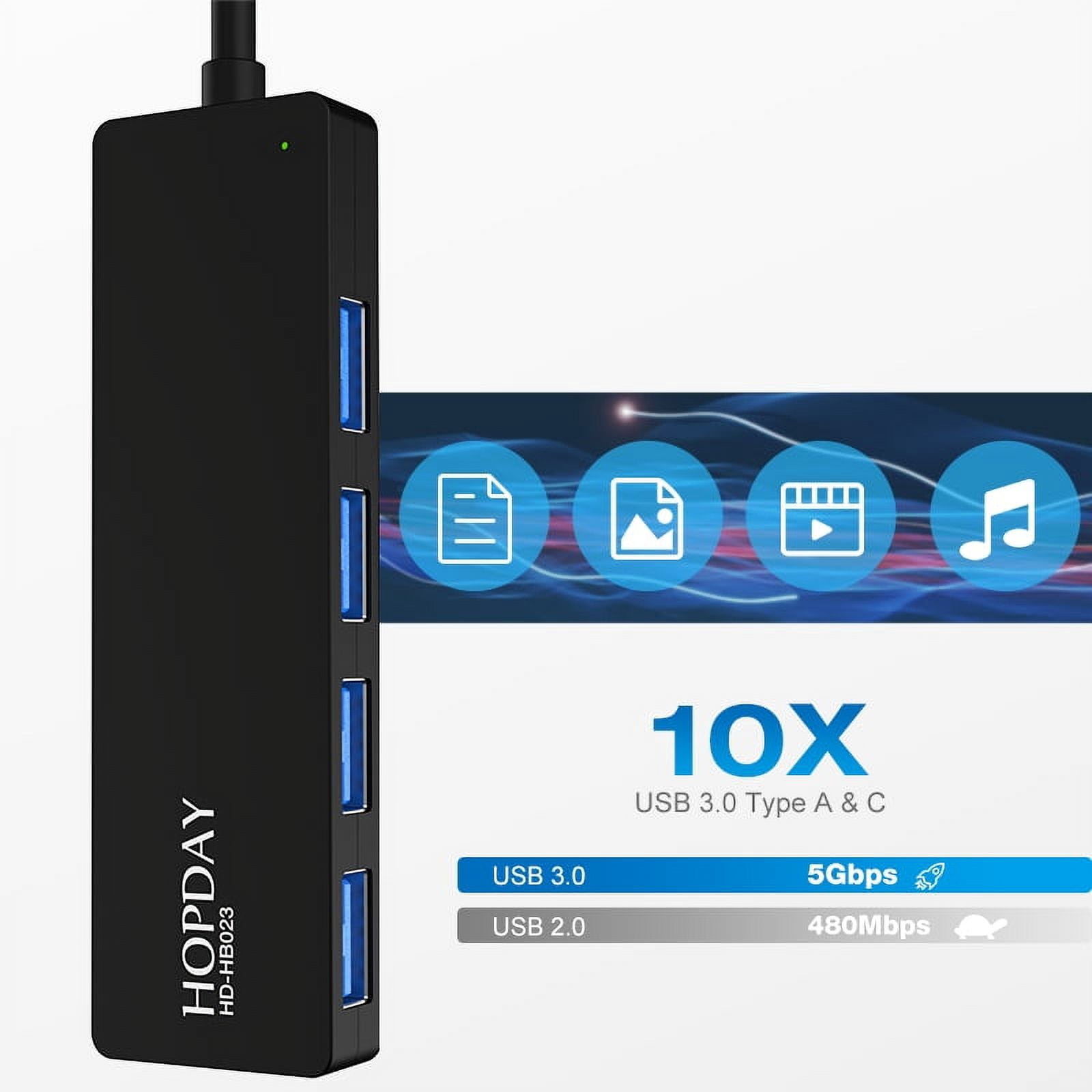 USB Hub, USB Hub 3.0 with 4 Port USB 3.0 Transfer Speed 5 Gbps, Ultra-Slim Data USB Splitter Compatible with Laptop, PC, Mouse, Keyboard, USB, Cable