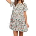 thumbnail image 7 of Floral Printed Womens Ruffles Boho Babydoll Loose Swing Casual Short Mini T-Shirt Dress, 7 of 7