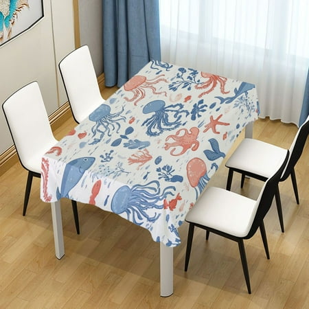 

54x72 Inch Tablecloth Polyester Square Tablecloth for Home Kitchen Dinner Decor Pastel Colors Sea Creatures