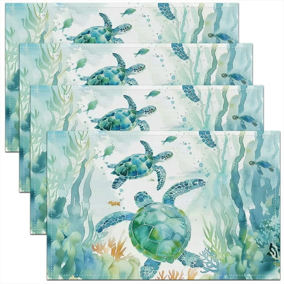 Erosebridal Sea Turtle Placemats Set of 4 12"x18" Cute Ocean Marine Table Mats Placemat Watercolor Underwater Animal Placemats for Dining Table Indoor Outdoor Kitchen