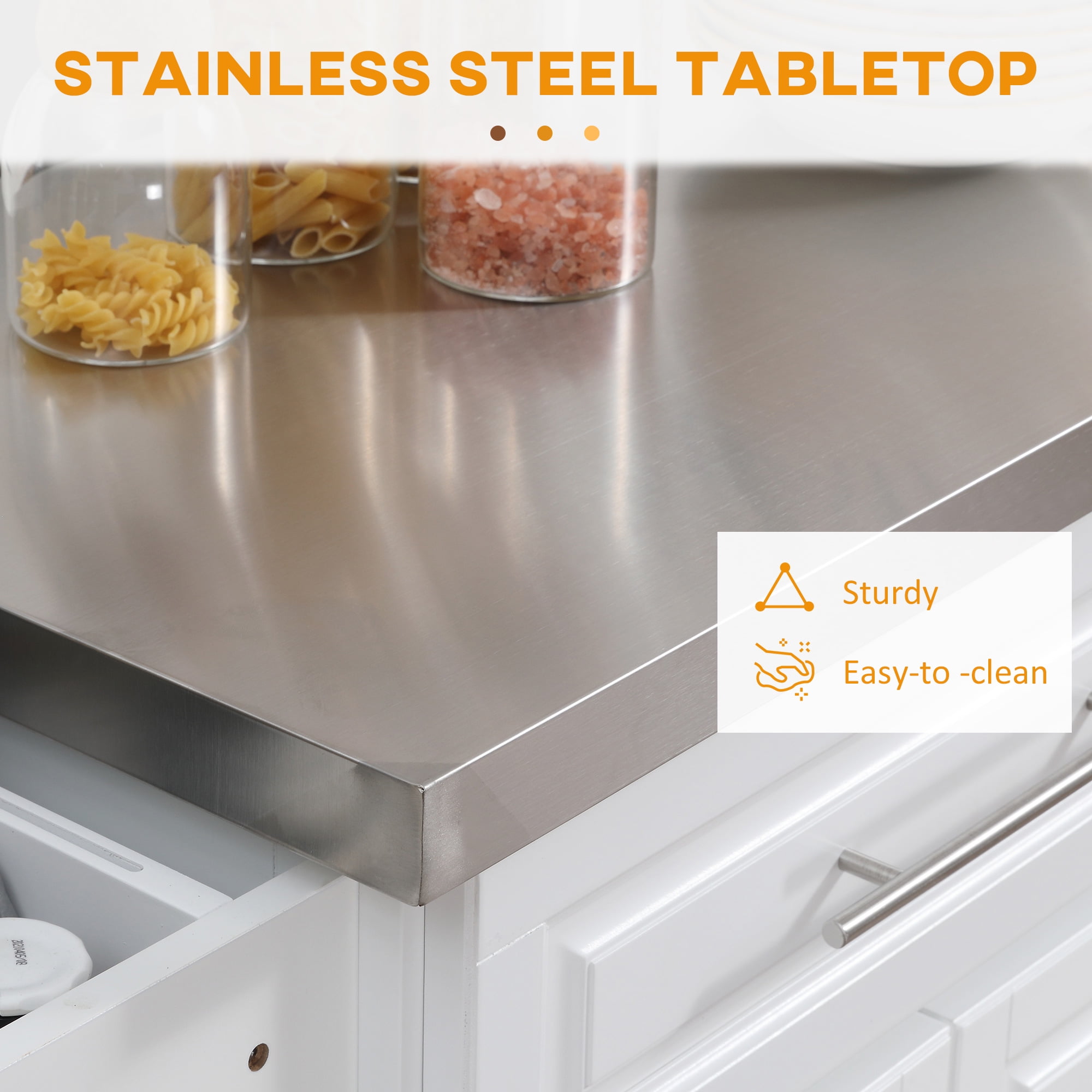 HOMCOM Rolling Kitchen Island Cart with Cabinets and Drawers, White