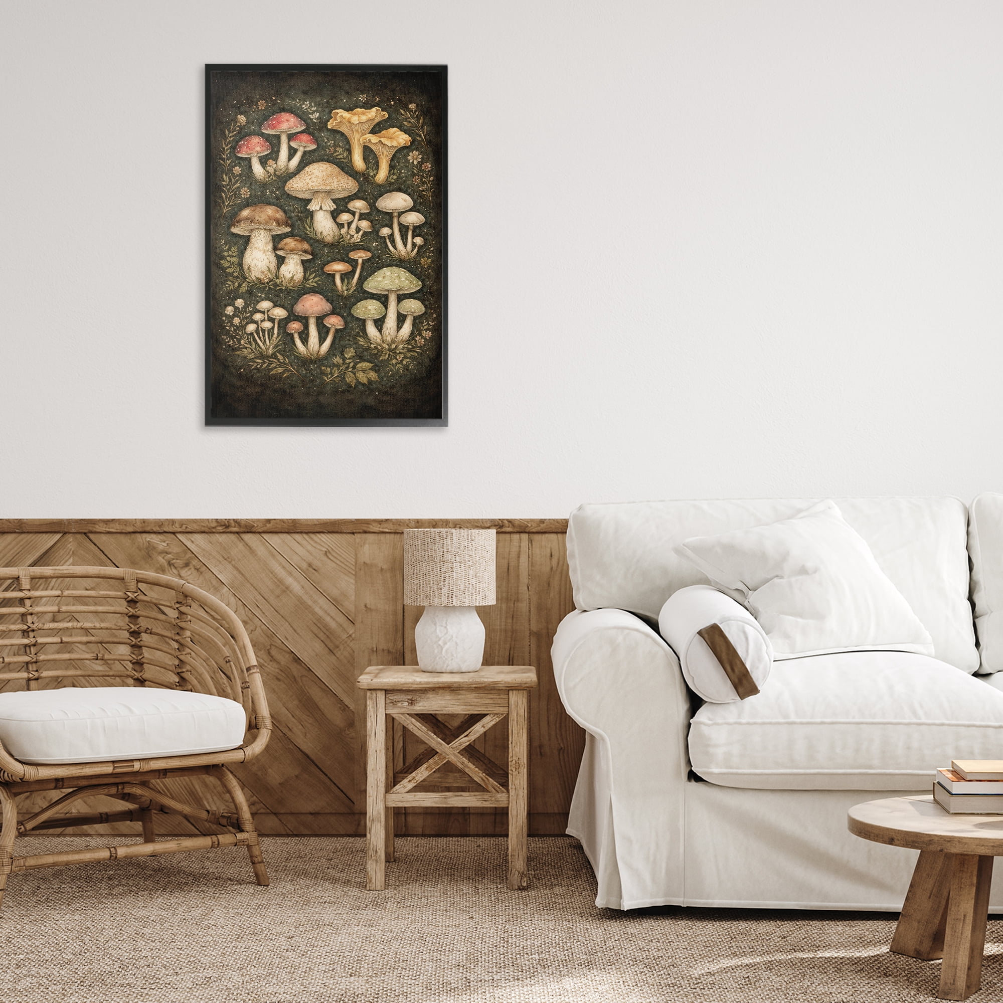 Stupell Industries Organic Sprouting Mushrooms Black Framed Giclee Art, design by Tom Crehan