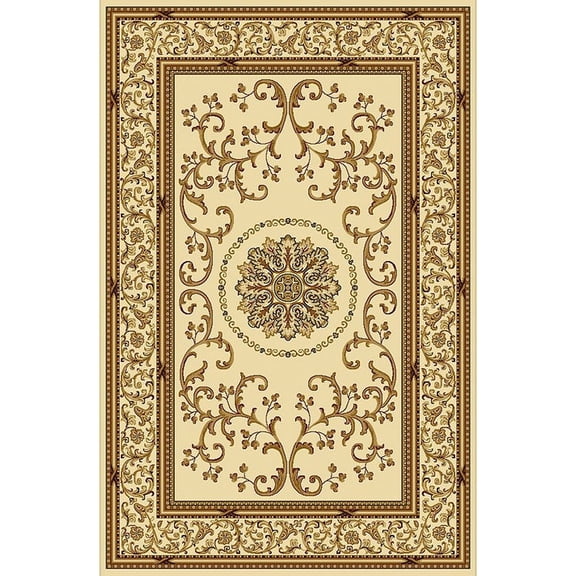 Radici Usa Noble Area Rug 1419 Ivory Scrolls Vines 9' 10" x 12' 10" Rectangle