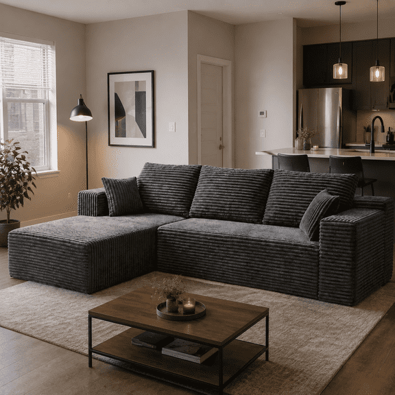 Hommidika 106" Boneless Couch Cloud for Living Room,L-Shaped Modular Sectional Sofa with Deep Seat,No Assembly Required(Dark Gray,Left Facing Chaise)