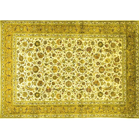 Ahgly Company Machine Washable Indoor Rectangle Persian Yellow Traditional Area Rugs, 8' x 12'