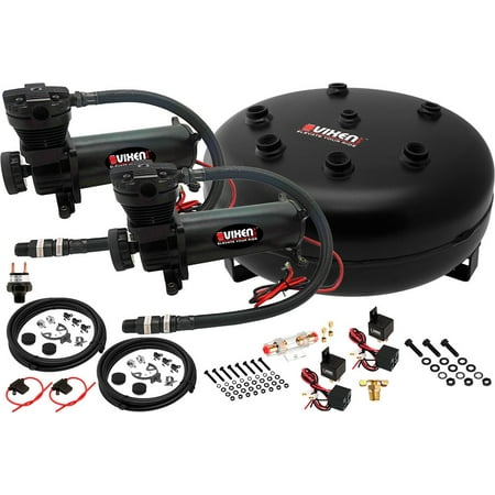 Vixen Air 4 Gallon (15 Liter) Pancake Air Tank with Dual 200 PSI Black Compressor Onboard System/Kit for Suspension/Train Horn 12V (Best Onboard Air System)