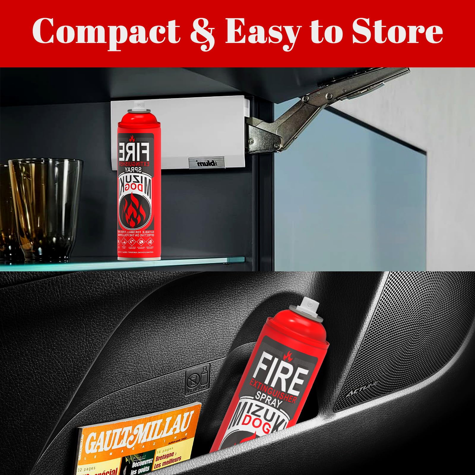 Mizuki Dog Portable Fire Extinguisher Spray with Wall Mount Bracket, Small Multi-Purpose Fire Spray for Home, Kitchen, Car, RV and Boat