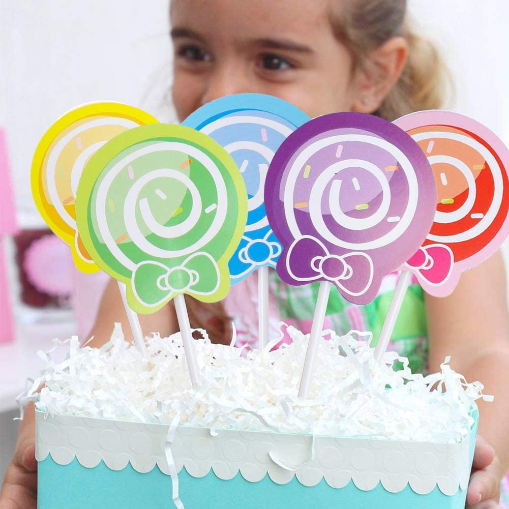 Candy Cupcake Toppers and Wrappers Lollipop Cake Topper Birthday Party Decoration Supplies Candyland Theme 20 Set 
