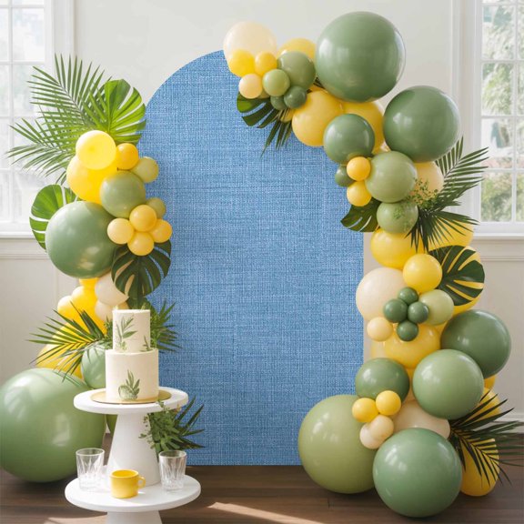 Vintage Linen Arch Backdrop Cover, 5FT, Pastoral Sky Blue Linen Texture Farmhouse Spandex Arch Covers Double-Sided Backdrop for Wedding Birthday Party Photo Background Decoration