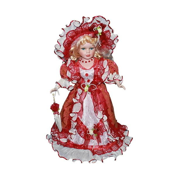 Figuras de en miniatura para casa de muñecas, señora con vestido y sombrero, 40cm, muñeca de cerámica para adorno de regalo, decoración de c Rojo