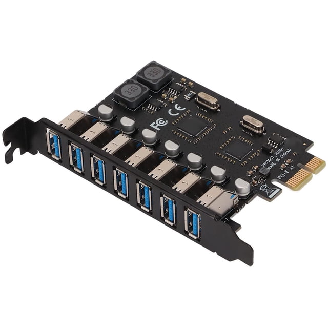 HUGFEGWE PCIE to USB 3.0 Expansion Card, 5Gbps 4A Power Supply VIA Chip PCB with 7 USB3.0 Ports for Windows, PCI Express Expansion Card USB Card for Desktop PC, Applicable Slot PCI EX1 X4 X8 X16