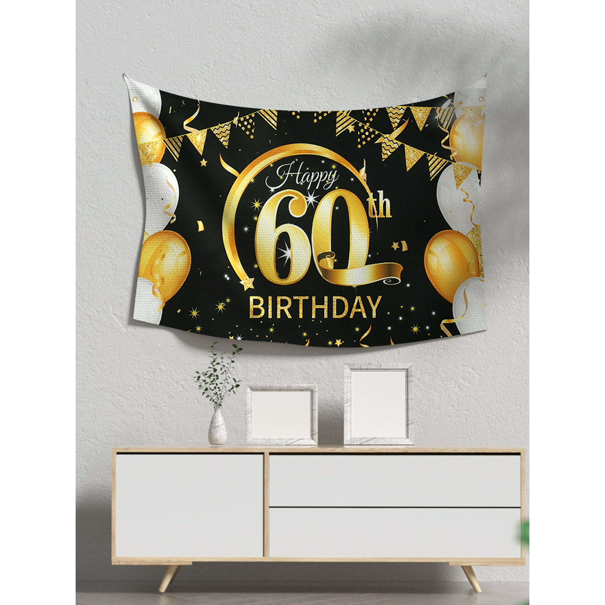 Joyeux Anniversaire Bannière Noir Or, 180 X 110cm Happy Birthday Fond Bannière, Grande Bannière D'anniversaire Signe Affiche Pour Garçon Fille Fête