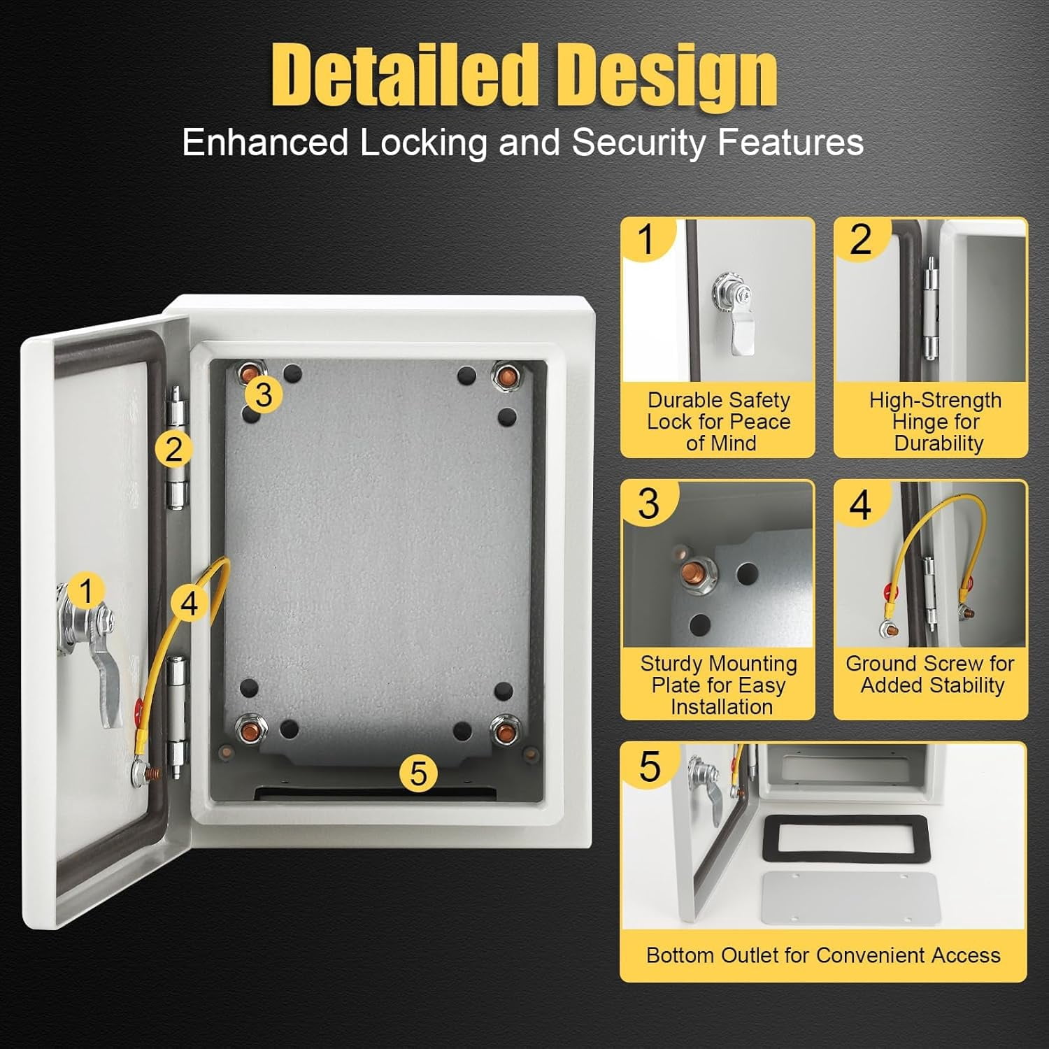 YUSAZENS 4X IP66 Waterproof Steel Junction Box 16x12x8 Inch Heavy Duty Lockable Electrical Enclosure with 1.5mm Wall Thickness Removable Mounting Plate for Outdoor Indoor Industrial Use