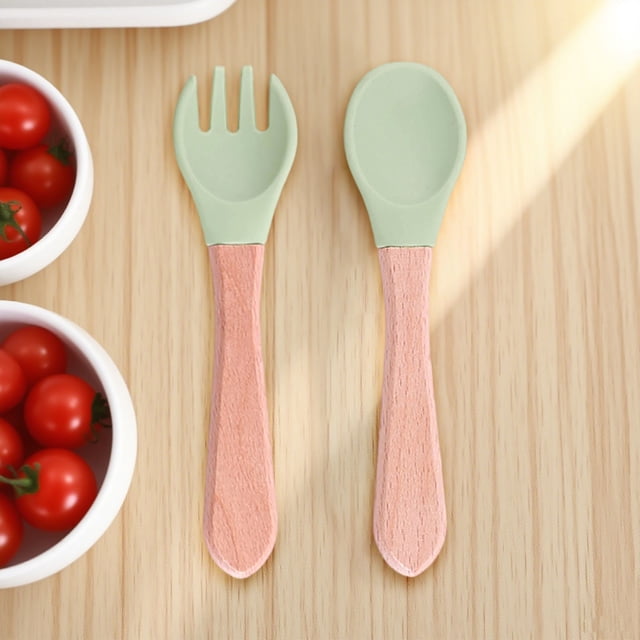 BKER Wooden Handle Fork Spoon Set Tableware Kitchen Cutlery Durable Smooth Finish For Dining Camping Travel