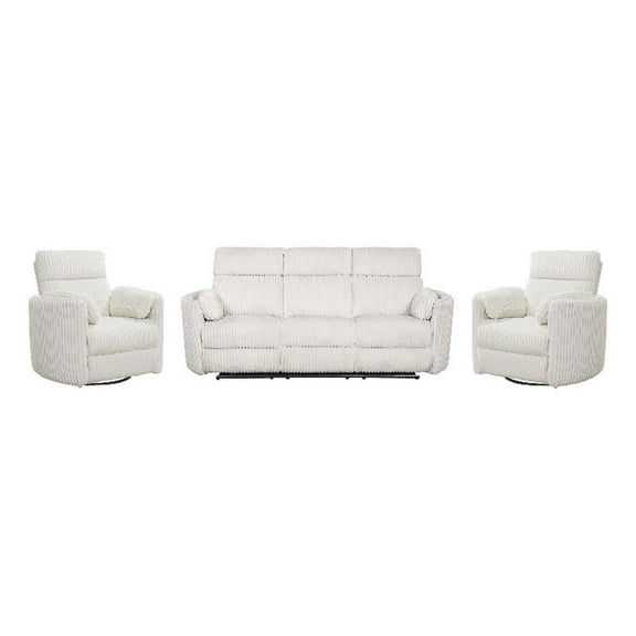 Pemberly Row Mega Ivory Power Glider Reclining Sofa and Two Glider Recliners