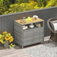 thumbnail image 2 of SSyao Rattan Outdoor Storage Cabinet,All-Weather Wicker Patio Cabinet with Acacia Wood Countertop,Open Shelf & Double Doors,Outdoor Bar Sideboard for Garden,Backyard,Deck,or Poolside (Mix Grey), 2 of 10