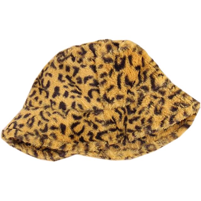 LinYooLi Trendy Winter Unisex Bucket Hats Leopard Warm Soft Fluffy Fisherman Hat Travel Outdoor