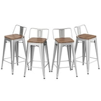 Andeworld Metal Bar Stools Set of 4 Kitchen Counter Height Barstools (30", Silver Wood Top Low Back)