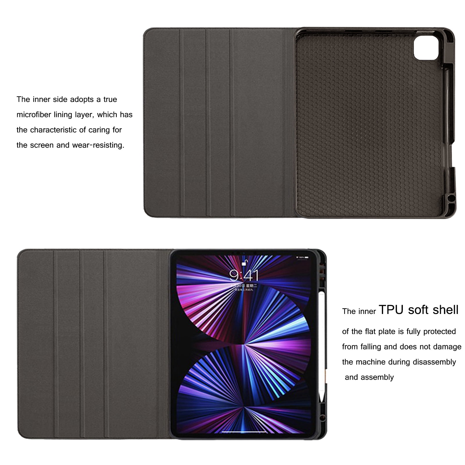 Gexmil For Ipad Pro 12.9-inch Case 6th/5th/4th/3rd Gen 2022/2021/2020/2018,Built-in Pencil Holder.Black
