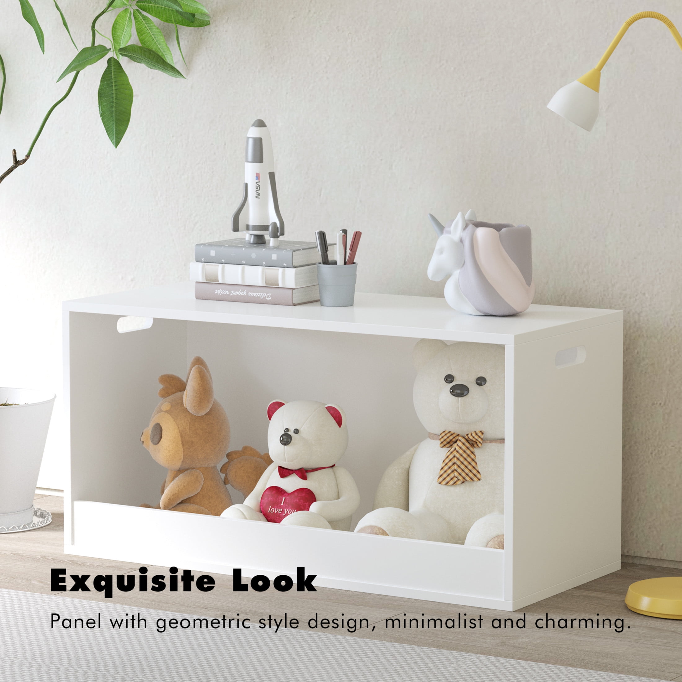 Noble House Open Wooden Toy Storage Box for Kids, Large Organizer Bin for Plush Toys, Books, Nursery or Playroom, White