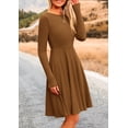 thumbnail image 4 of Vestido PRETTYGARDEN de Punto Acanalado en Línea A Manga Larga Marrón Talla L, 4 of 8