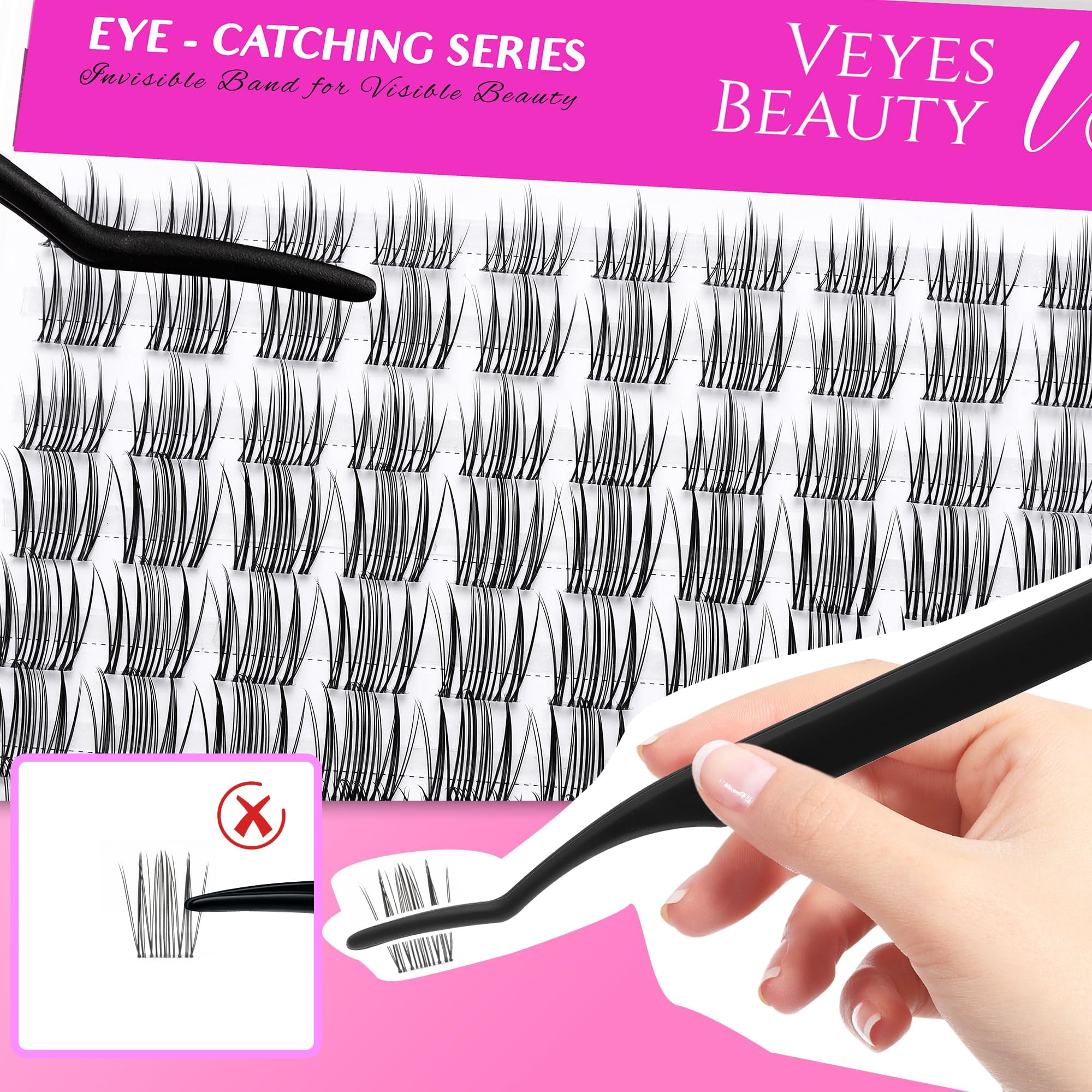 VEYESBEAUTY Sweetie Lash Clusters 140pcs, Soft Fluffy Individual Lashes with Invisible Band, False Eyelashes Reusable up to 7 Days Lash Tray