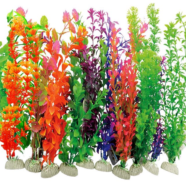 6 piezas de decoración de plantas artificiales de plástico para acuario, 14 pulgadas de alto