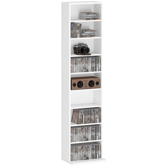 HOMCOM Media Storage Cabinet, 9-Tier DVD Shelf with 6 Adjustable Shelves