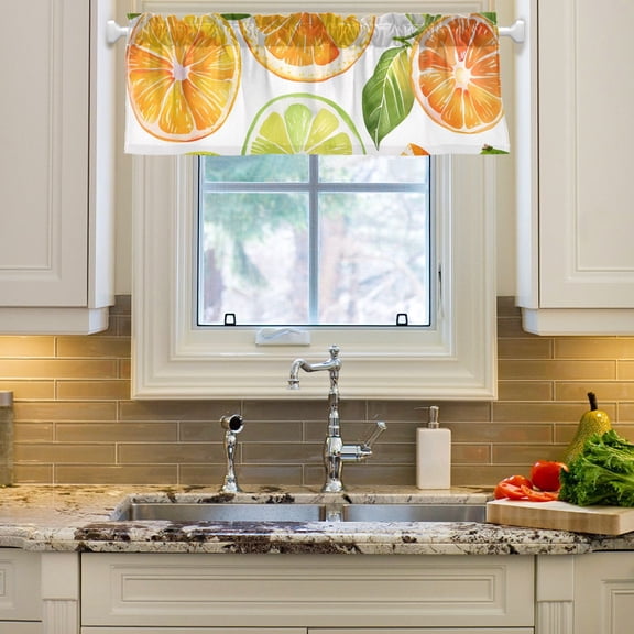 Lemon and Orange Curtain Valances Farmhouse Design Window Treatment Decor Blackout Rod Pocket for Windows Living Room Kitchen 54" x 18"