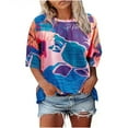 thumbnail image 1 of Pompotops Tops Femmes Mode Couleur Bloc Imprimé Manches Courtes O-Cou Casual Ample Chemisier, 1 of 4