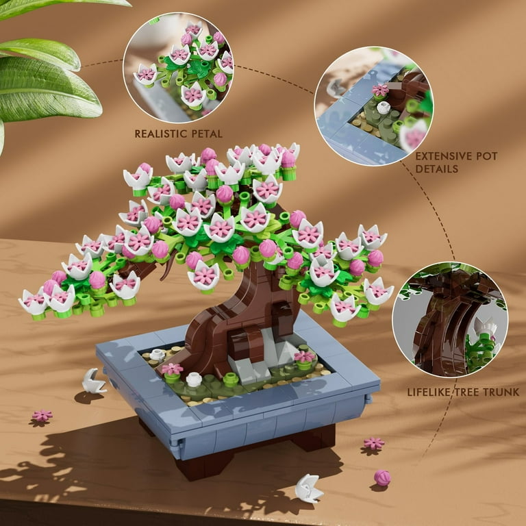 Hogokids Cherry Blossom Flowers Building Set, 584-Piece Sakura Bonsai Tree Toy for Adults, Teens, and Kids 6+