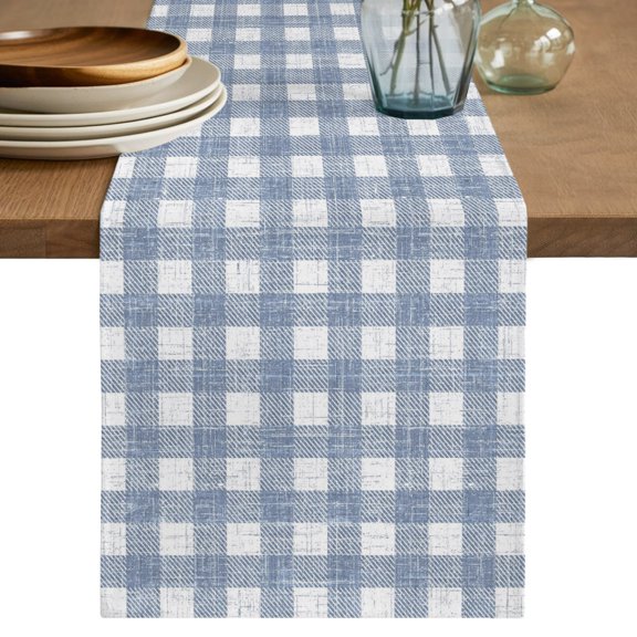 Table Runners 120 Inches Long Dress Scarves, Vintage Blue Check Farmhouse Coffee/Dining/Kitchen Table Decor Table Runner for Living Room, Buffalo Plaid Farmhouse Country Stripe 13x120 Inch