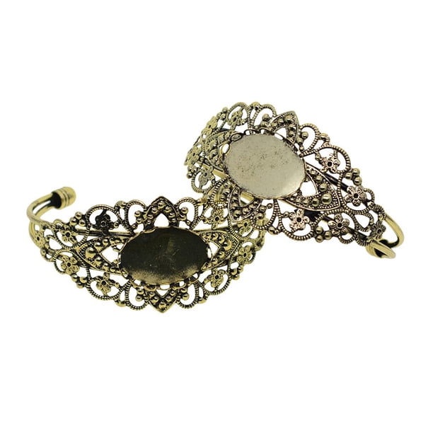 Brazalete ajustable de 2 piezas con flor de filigrana y base de bisel en blanco Bronce