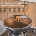 thumbnail image 6 of SYNYLIIFE 11.8“ Carbon Steel Wok Pan, Pre-Seasoned Flat Bottom Pow Wok for Stir Fry, BBQ, Grill & Camping, raditional Japanese Chinese Cookware, Compatible with Induction, Electric, Gas, Open Fire, 6 of 7