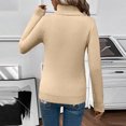 thumbnail image 5 of Wutalume Women's Casual High Neck Fleece Lined Knitted Sweater, Solid Color Loose Warm Top, Winter Pullover for Cold Days and Indoor Comfort,Beige L, 5 of 8