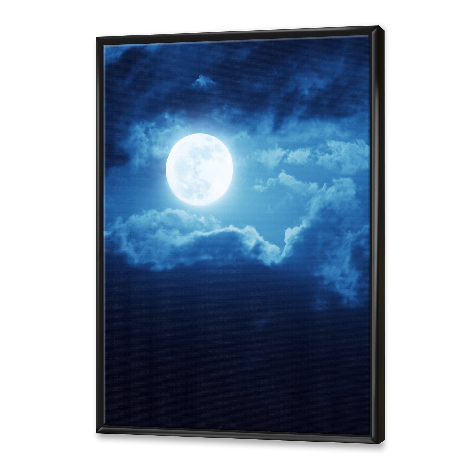 Designart 'Full Moon Night in Cloudy Sky III' Nautical & Coastal Framed Canvas Wall Art Print