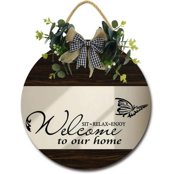Eveokoki 12" Welcome To Our Home Sit Relax Enjoy Butterfly Sign Farmhouse Door Signs for Wreaths Porch,Outdoor Signs For Porch, Wreaths For Front Porch Door Home Office Wall Decorationsin