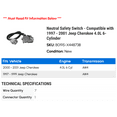 thumbnail image 2 of Neutral Safety Switch - Compatible with 1997 - 2001 Jeep Cherokee 4.0L 6-Cylinder 1998 1999 2000, 2 of 2