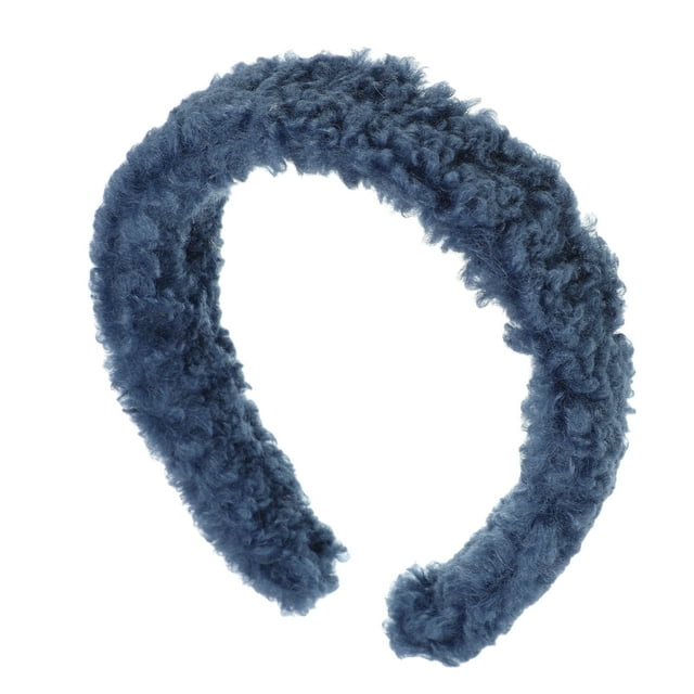 Diadema suave y esponjosa de colores sólidos para mujeres, hecha de lana de cordero, azul