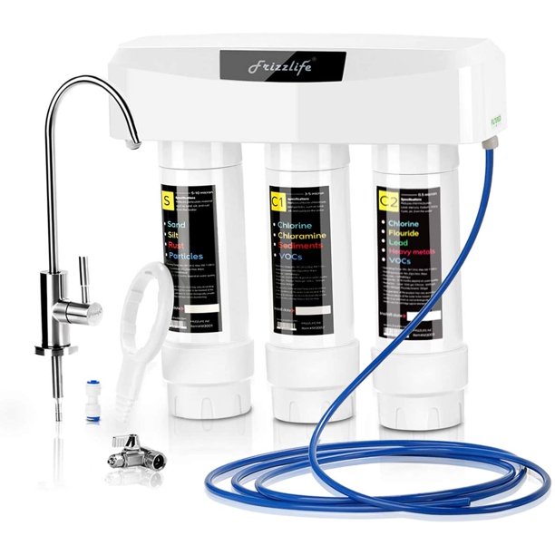 FRIZZLIFE Under Sink Water Filter System With Brushed Nickel Faucet