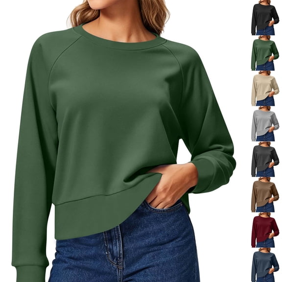 Chiccall Cropped Sweatshirt for Women Crewneck Long Sleeve Basic Crop Tops Loose Fit Pullover Sweat Shirts