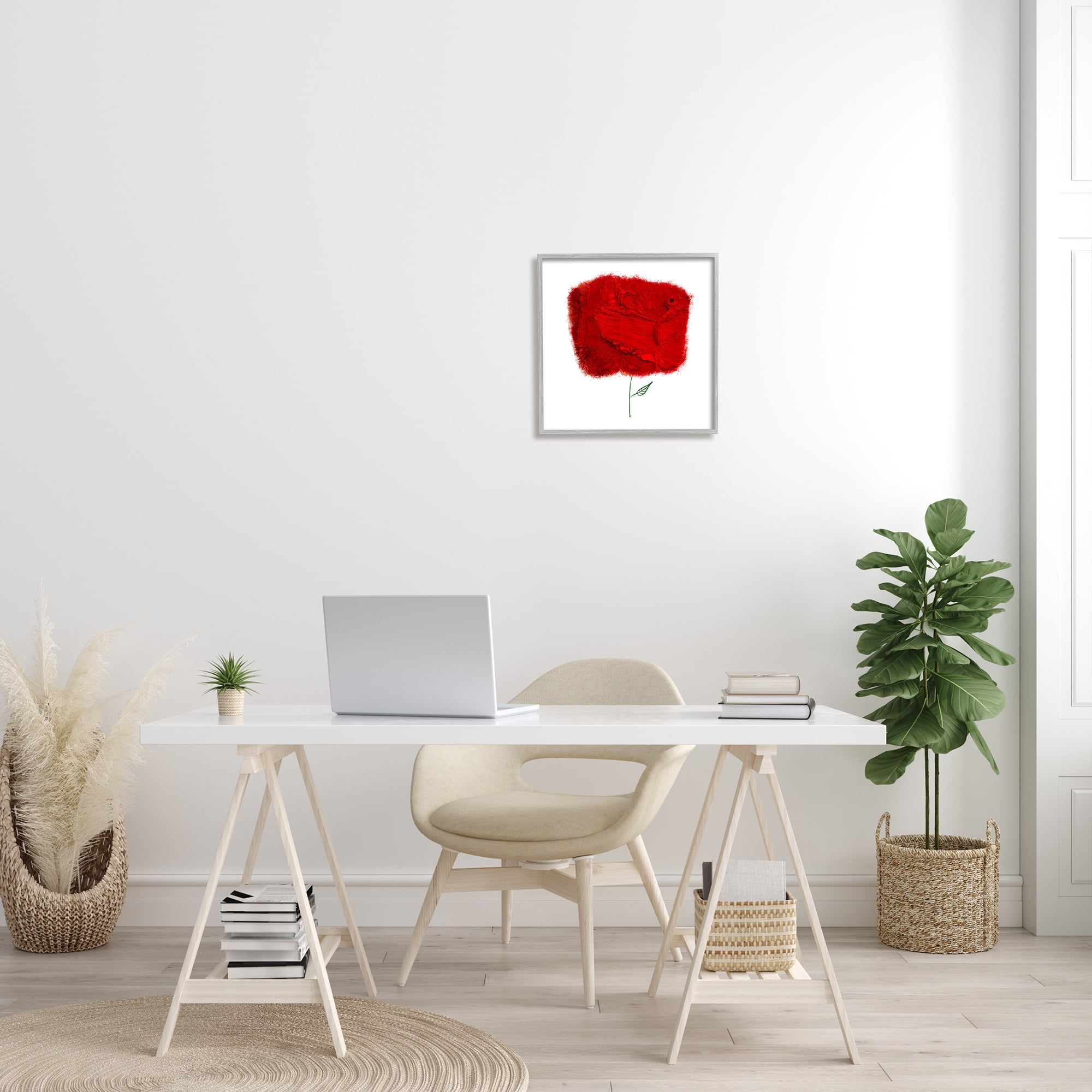 Nerudo Rose Abstract Interpretation Modern Red Floral Botanical & Floral Framed Art Print Wall Art, 17x17