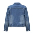 thumbnail image 5 of Women's Denim Jackets Multi Pockets Solid Color Long Sleeve Denim Jacket Collar Button Front Casual Trucker Coat Fall Winter Track Jackets with Pockets, 5 of 9