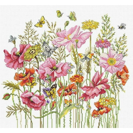 UPC: 4840746029455 | Counted Cross-Stitch Kit August Bouquet B2387L Needlework Flowers Green Red Pink Canvas By Luca-S